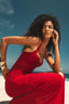 "Siren" Ruched Halter Maxi Dress