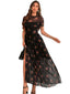 Osmira | Floral Mesh Short Sleeve Maxi Dress
