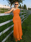 "Zyora" One-Shoulder Pleated Maxi Dress