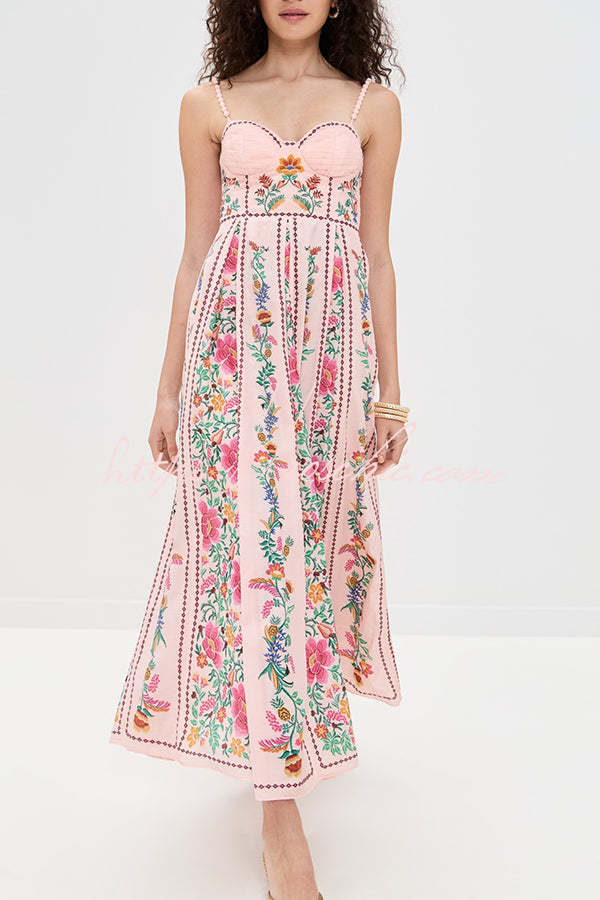 Sylvie Dress Sweetheart Neck Beaded Strap Maxi in Forest Bloom