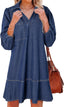 Dovanni | V-Neck Puff Sleeve Denim Babydoll Dress