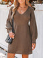 Novessi | Honeycomb Knit V-Neck Sweater Dress