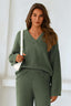 Mila | Chunky Knit V-Neck Sweater & High-Waist Wide-Leg Pant Set