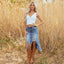 Jolene | Distressed Asymmetrical Denim Midi Skirt