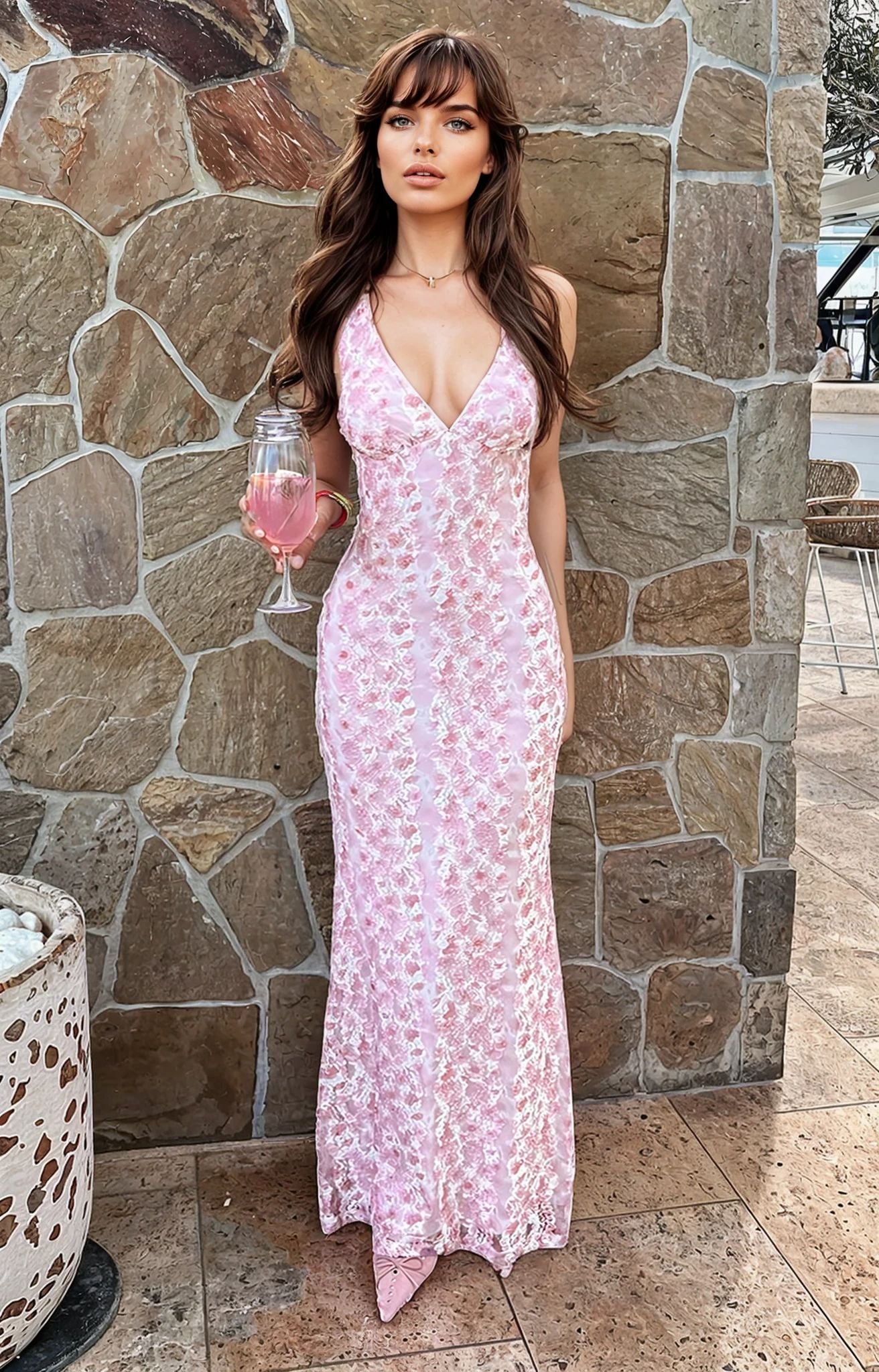 SERAPHINA LACE MAXI DRESS – PINK