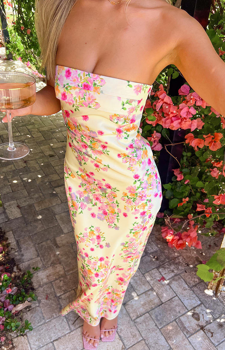 SOLARA STRAPLESS MAXI DRESS – YELLOW BLOOM