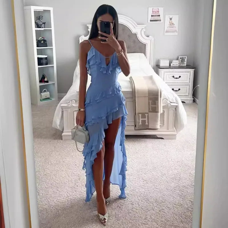Liora Dress V-Neck High-Slit Ruffle Maxi