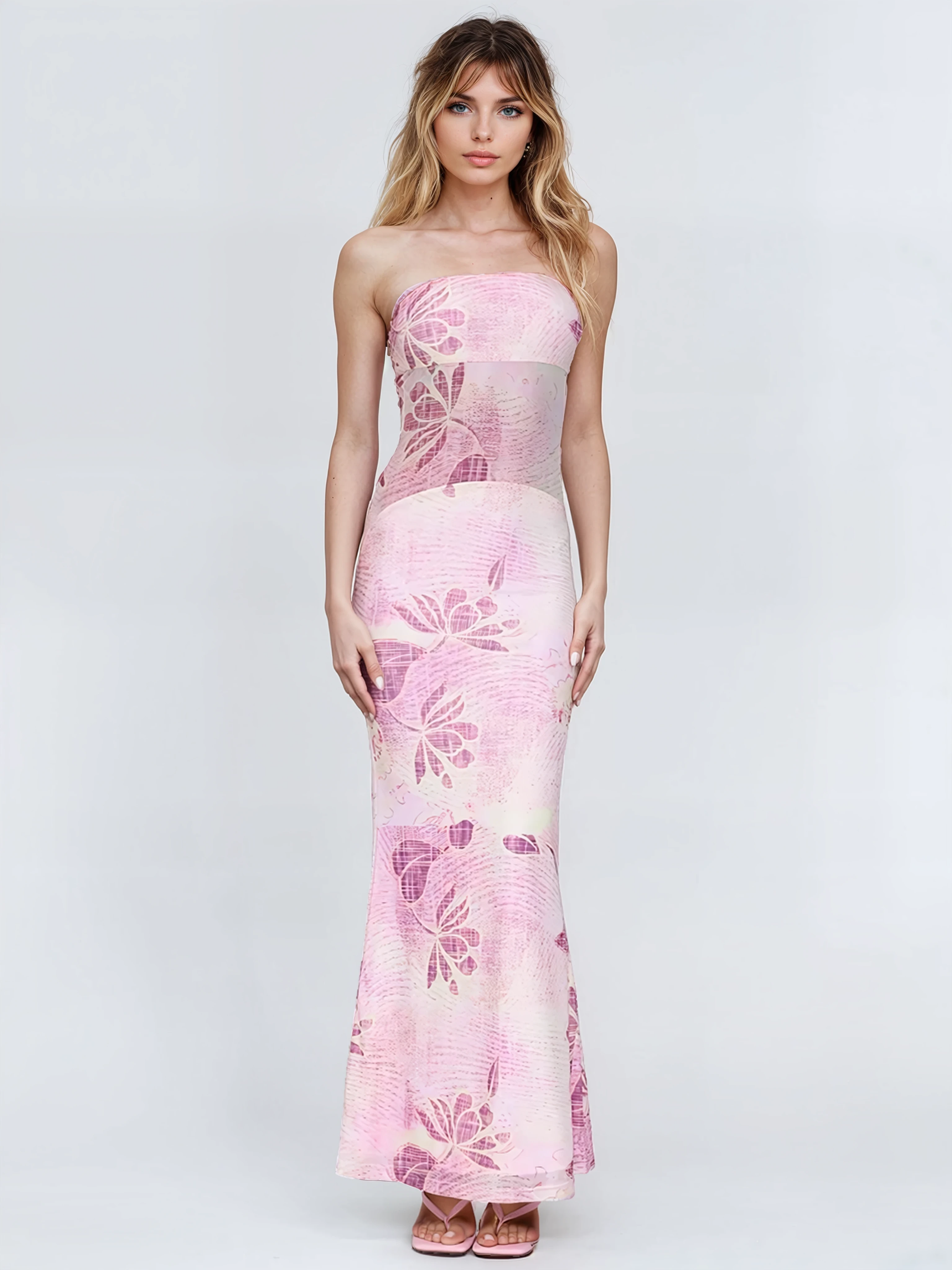 Amelie Strapless Floral Mesh Maxi Dress