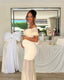 Michaela | Maternity Off-Shoulder Pleated Mesh Maxi Dress