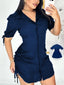 Zyanna | Short Sleeve Button-Up Dress with Waist Tie