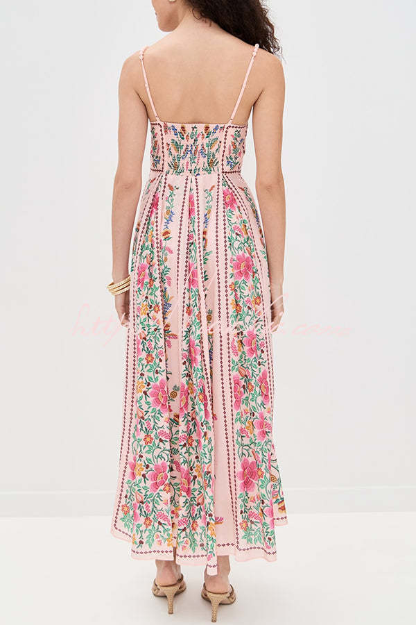 Sylvie Dress Sweetheart Neck Beaded Strap Maxi in Forest Bloom