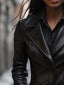 Vintage Lapel Button Faux Leather Jacket