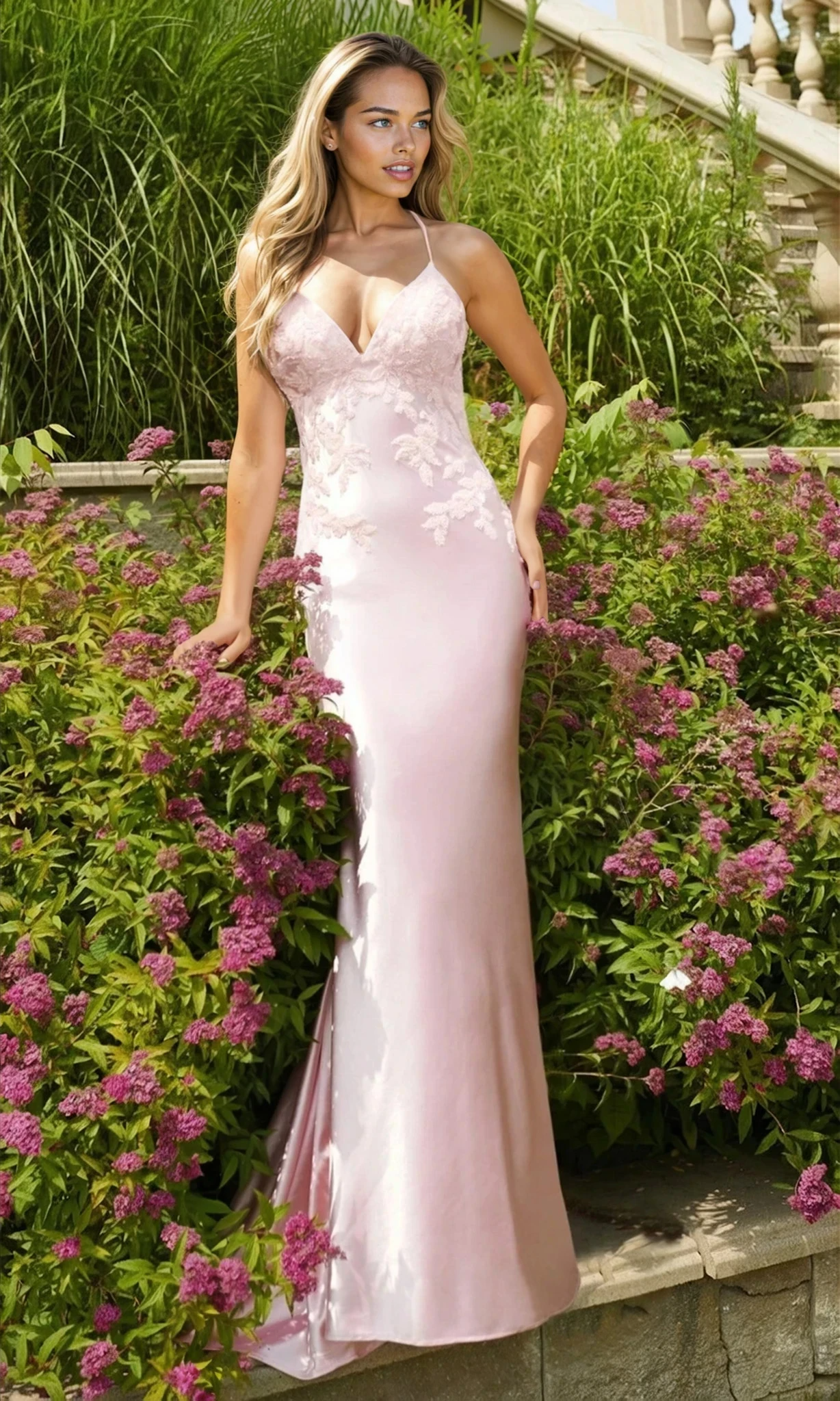 AMELINA SATIN LACE GOWN – CHAMPAGNE